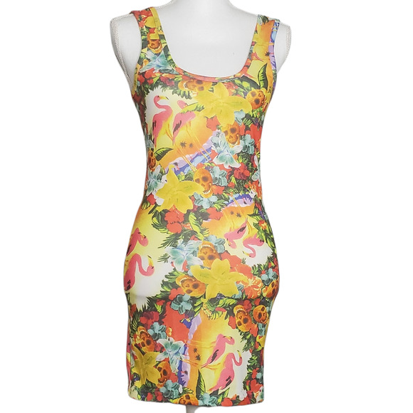 Iron Fist Hellwaiin Holiday Tropical Flamingo Skull Bodycon Dress Sz. Small - Picture 1 of 8
